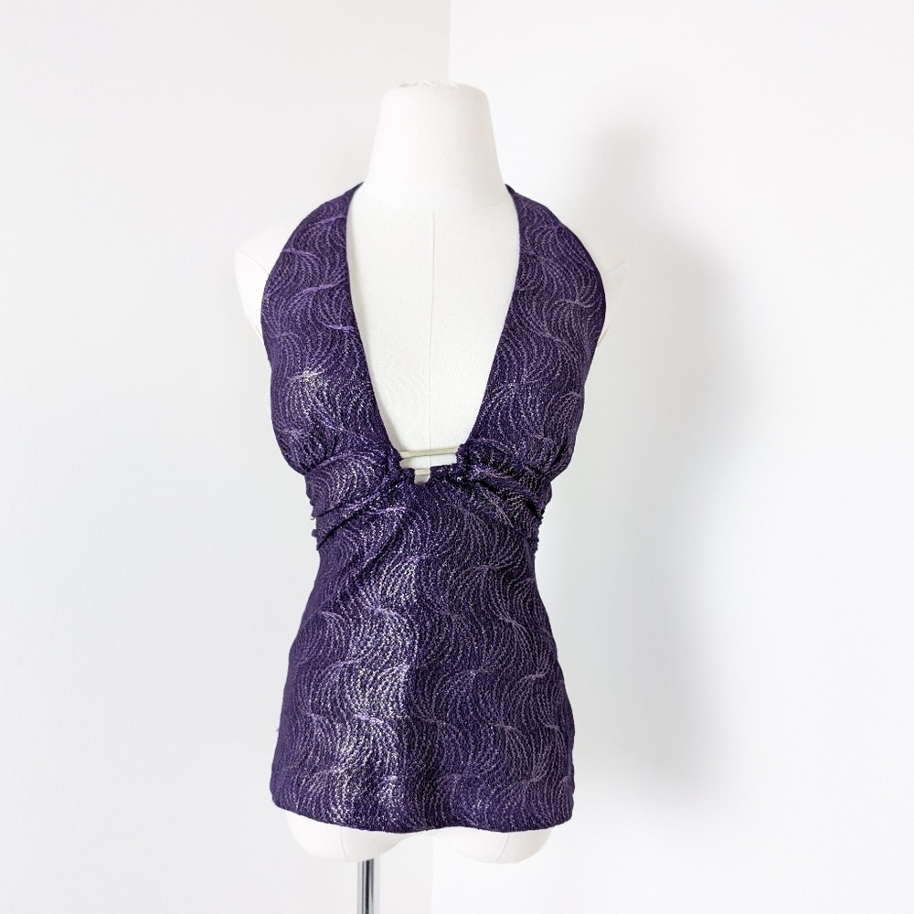 90's Le Chataeu Halter Top Sleeveless Metallic Plunge Neckline